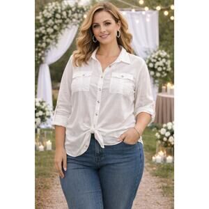 White Stag Button Down Shirt Womens XXL 20 NWT Rayon Long Sleeve Blouse